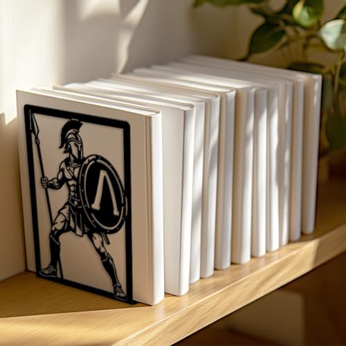 Peacoblue 5.3"x4.3"x7.9" Metal Bookends, Heavy Duty Book Ends for Shelves - style: Spartan Warrior