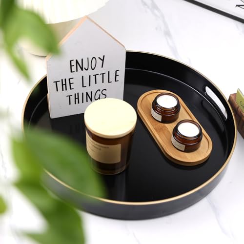 Black Round Decorative Tray with Handles, 13" Versatile Serving Tray for Coffee Table, Ottoman, Ideal for Serving, Displaying, Organizing - color: R Black, size: 13"