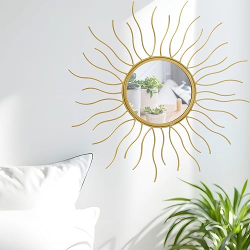 WHW Whole House Worlds Sun Burst Gold Wall Mirror, 20", Lightweight,