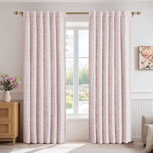 Beauoop Pink Floral Jacquard Blackout Curtains for Bedroom 52x63 2 Panels - color: Rod Pocket | Pink, size: 52"W x 63"L (Pack of 2)