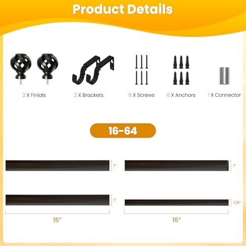 Ycolnaefllr Bronze Twisted Cage Curtain Rod, Heavy Duty Adjustable 28-48" - color: Bronze, size: 16-64"