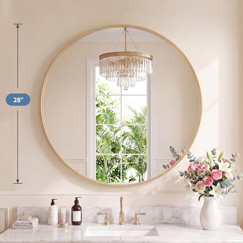 DUMOS Round Wall Mirror 28 Inch, Bathroom Wall Circle Mirror - color: Classic Gold, size: 28"L x 28"W