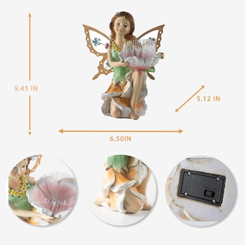 Suyorpe Solar Fairy Garden Statue Lights Outdoor Decor - Fairies Resin Waterproof Change Light Figurine for Patio Backyard Yard Lawn Decoration,Gift for Mom Grandma Wife - color: Yellow