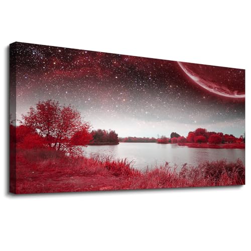 MHARTK66 Large Red Landscape Canvas Wall Art for Living Room,Meadow 60x30 - color: View Of Red Starry Sky Lake (Wrapped Canvas), size: 60"L x 30"W