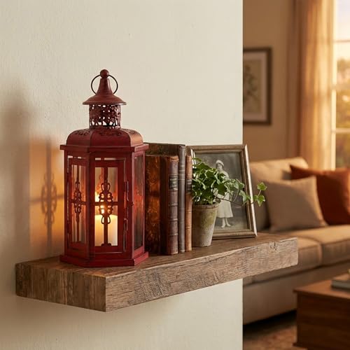 JHY DESIGN Decorative Candle Lantern 10“H Vintage Hanging Lantern Metal Candleholder for Indoor Outdoor Events Parities and Weddings (Red with Black Brush) - color: 10“h Red