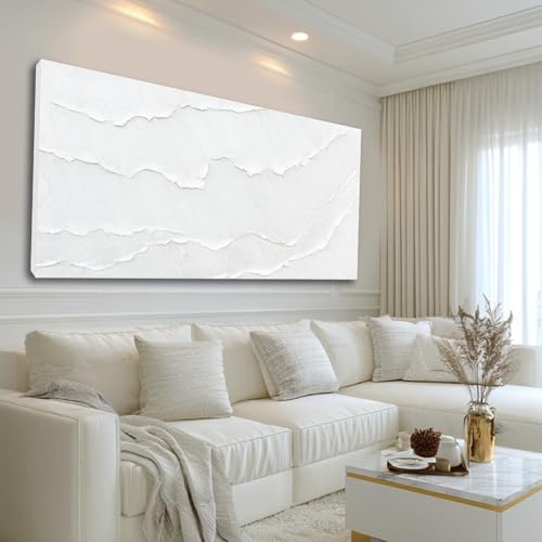 Large White Abstract Textured Canvas Wall Art for Living Room 29x58 Inch - color: White, size: 58"L x 29"W