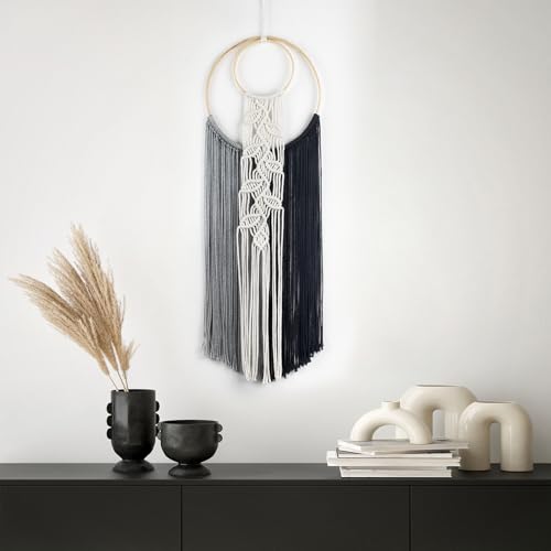LB Boho Black Long Macrame Wall Hanging Hand Woven Tapestry Wall Art - color: Black