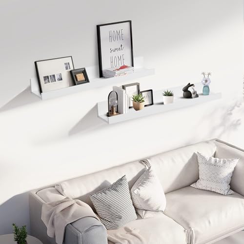 Muzilife 24" Wood Floating Shelves Wall Shelf with Lip, 2Pcs, White - color: White, size: 24"