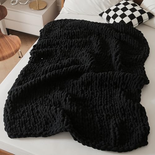 WESHIONGOO Chunky Knit Blanket Throw for Couch Bed 40"*40" Black - color: Black, size: 40"x40"(Small Size Throw)