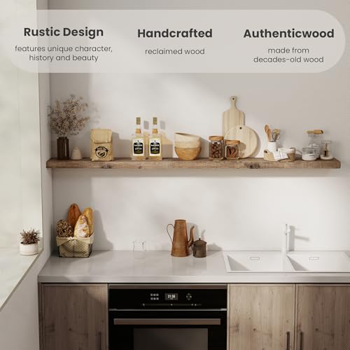 72 inch Floating Shelves for Wall, 8" Deep Rustic Reclaimed Barnwood Shelves, Floating Shelf Wall Hanging Shelves with Invisible Heavy-Duty Metal Bracket | Wall Mounted | Farmhouse Style, 1PC,Natural - color: Distressed Natural, size: 72inches-1P