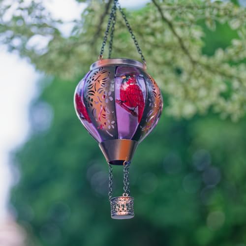 STARSOUL Cardinal Solar Hot Air Balloon Lantern with Flickering Flame, Cardinals Hanging Solar Lantern Outdoor Waterproof, Red Bird Hot Air Balloon Solar Light Decorations for Garden Yard Lawn - color: Red Cardianl-3