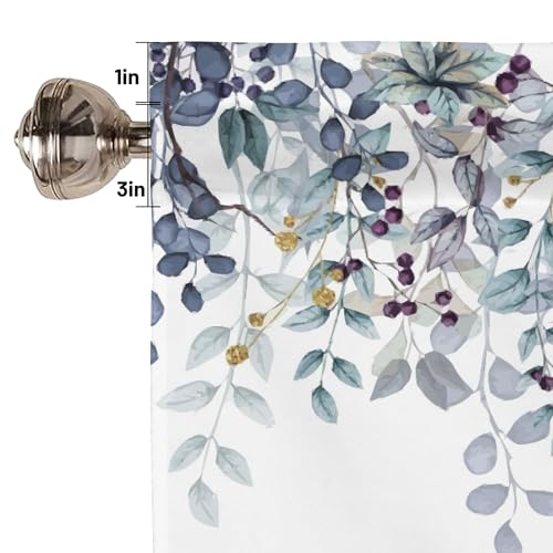 Dark Blue Eucalyptus Leaves Valances for Windows 2 Panels, 42x12 in - color: Eucalyptus Leaves-dark Blue, size: 42"W x 12"L (Pack of 2)