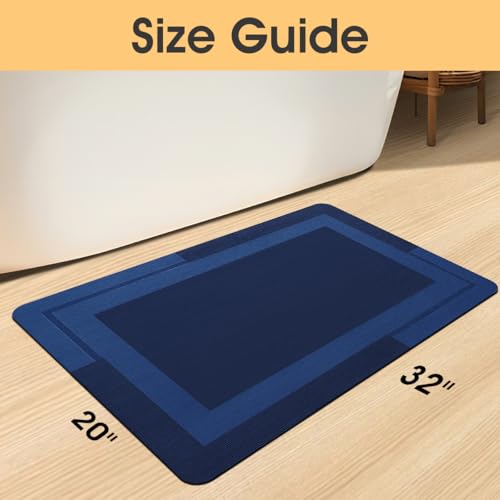 ACCUMTEK Non Slip Bath Mat, Thin Bathroom Rugs Fit Under Door, Quick Dry Bath Mats, Machine Washable Bath Rugs for Bathroom, Bathtub & Kitchen, Bathtub, Dark Blue/Bordered/32 x20 - color: Dark Blue, size: 1'8" x 2'8" (Rectangular)