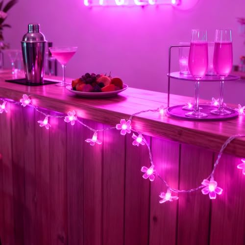 33ft 100 LED Aesthetic Pink Cherry Blossom Flower Fairy Lights String Decor - color: Pink