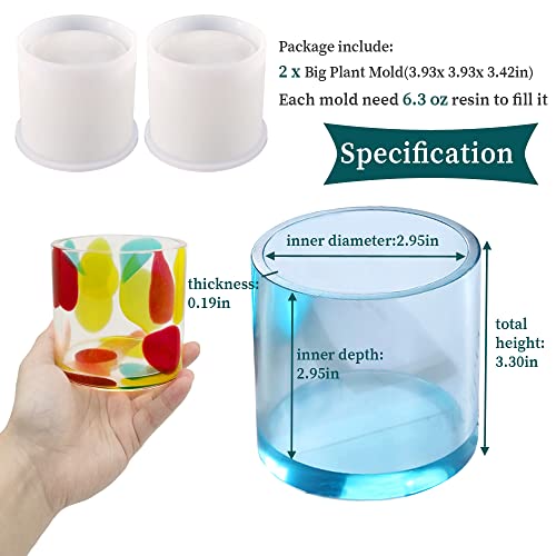 2PCS Large Resin Molds Silicone, Concrete Planter Mold, 2.95" Project Inner Diameter, Cylinder Organizer Container Jar Succulent Flower Pot Plaster Clay Craft Making Kit Resin Supplies - color: 2x Cylinder Pot-B