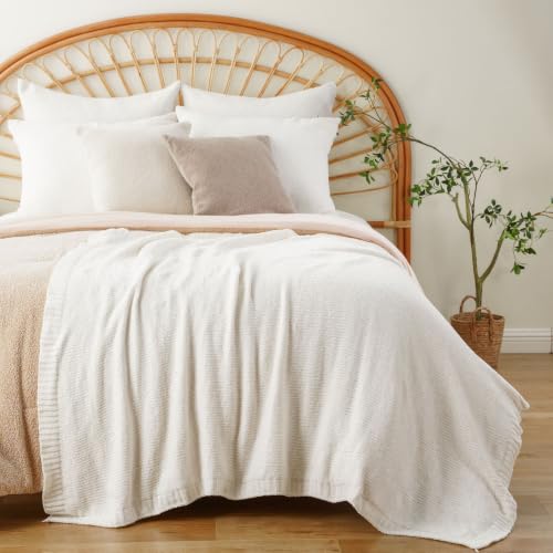 Chenille Throw Blanket for Couch, Knit Throw Blanket 51"x67", Ivory White - color: Ivory