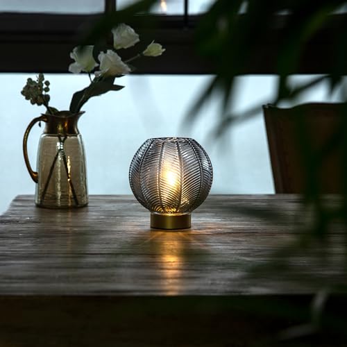 LUSHARBOR Battery Operated Decorative Glass Table Lamp with Timer Grey - color: Orb-Gray