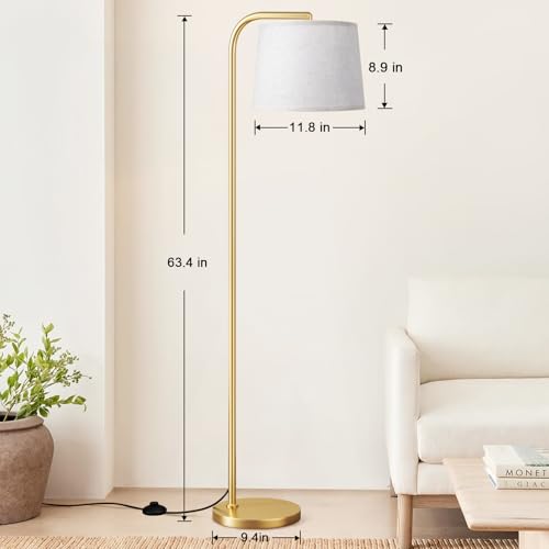 Ambimall Remote-Controlled Floor Lamp - Color Temperature Adjustable and Fully Dimmable, Standing Lamp for Living Room with Rotating Head, Tall Lamp for Bedroom, 9W Bulb Included (Gold and Beige) - color: P:Gold and Light Linen Beige(Remote)
