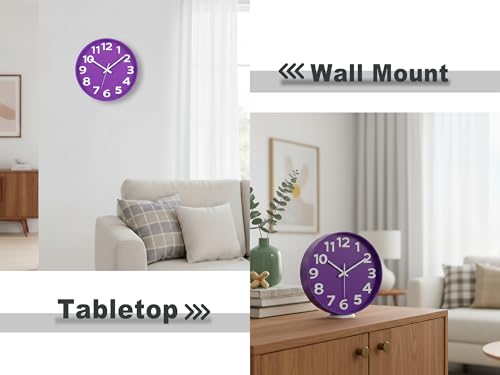 45MinST 12-Inch Modern Indoor Outdoor Wall Clock, Silent Non-Ticking, Large Numbers, Accurate Timekeeping, Perfect Decorative Accent for Home or Office (Purple) - color: 12''purple