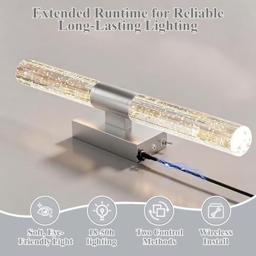 camuucci Battery Operated Wall Sconces Set of 2, Rechargeable Wall Lights - color: Silver, size: 20.9 Inches