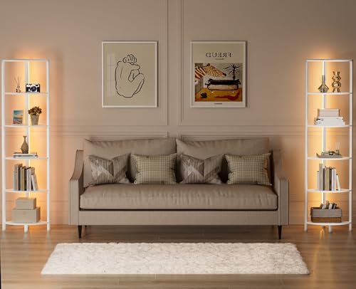 Furnulem 6 Tier Corner Shelf with LED Light, 67.5" White Narrow Bookshelf - color: White