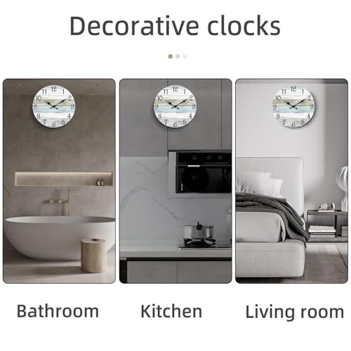CHYLIN Wall Clock Non-Ticking Battery Operated Silent Rustic Coastal - color: B-white,brown,blue, size: 8 inch