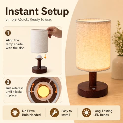 Mini Cordless Bedside Lamp, Touch Rechargeable LED Night Light