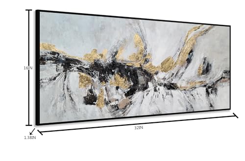 Yihui Arts Black White Gold Canvas Wall Art Hand Painted Abstract Painting Modern Decor - color: Black White Gold Art, size: 32"L x 16"W