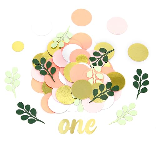 300PC Pink and Sage Green 1st Birthday Confetti First Birthday Decorations for Girl Dots Table Scatter for Baby Girl One Year Old Party Decor Supplies - style: Pink One Confetti