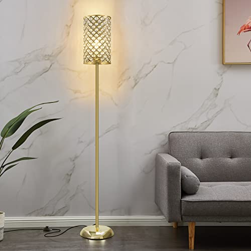 GyroVu Gold Floor Lamp,Elegant Crystal Floor Lamp Modern Standing Lamp with On/Off Foot Switch,Tall Pole Accent Lighting for Living Room, Girl Bedroom, Dresser, Office - color: Gold
