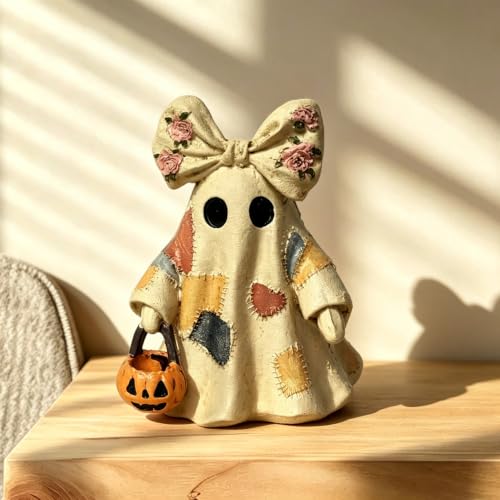 Halloween Ghost Figurine Cute Bow Resin Ghost Statue 1 Pcs - color: Styl 23