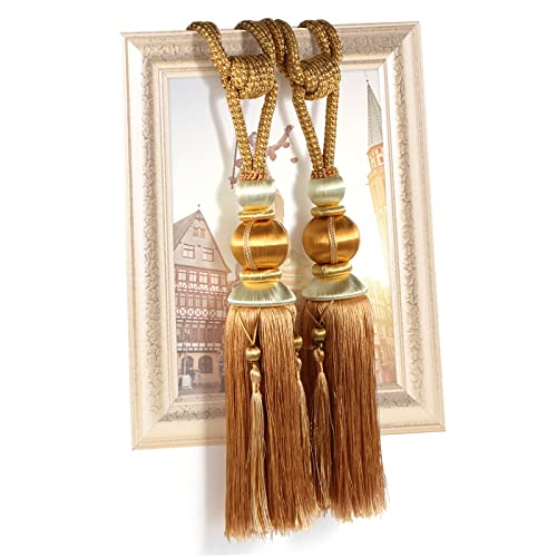 Paired Lantern Single Hanging Ball Tassels Curtains Buckle Sling Binding Lantern Tiebacks Handcrafted Braided Buckle Drapery Curtain Holdbacks Window Treatments for Home 2 Pack - color: Gold, size: 11.81 inches
