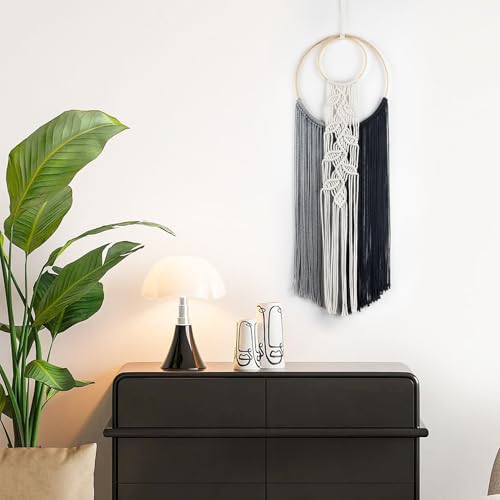 LB Boho Black Long Macrame Wall Hanging Hand Woven Tapestry Wall Art - color: Black