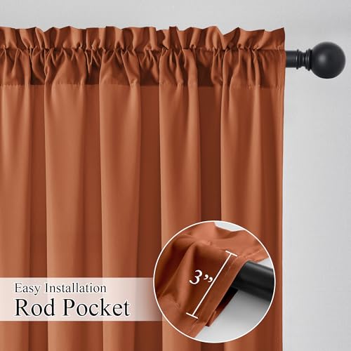 NICETOWN Burnt Orange Opaque Sheer Curtains 84 inches Long 2 Panels for Living Room, 52" Wide Rod Pocket Window Drapes for Farmhouse, Dining Room, Light Filtering Elegant Privacy Window Treatments - color: Burnt Orange, size: 52"W x 84"L (Pack of 2)