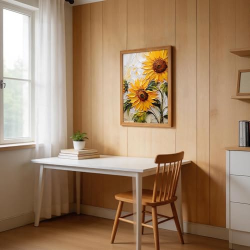 RUMSICH Wooden Framed Sunflower Canvas Wall Art Paintings12x16 inch - color: Sunflower in wooden frame, size: 16"L x 12"W