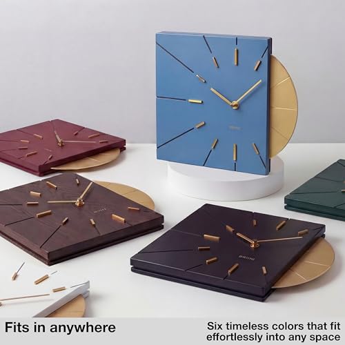 Driini Blue and Gold Mid Century Modern Wall Clock, Battery Operated - color: Blue