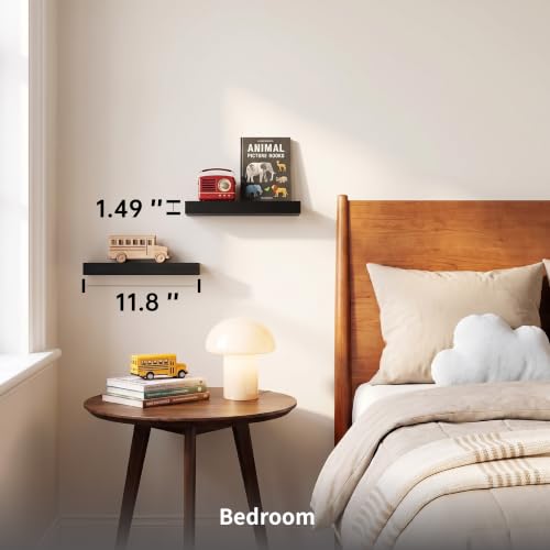 Small Black Floating Shelves for Wall, 12 Inch, Set of 2, Bathroom - color: Black, size: 11.8''