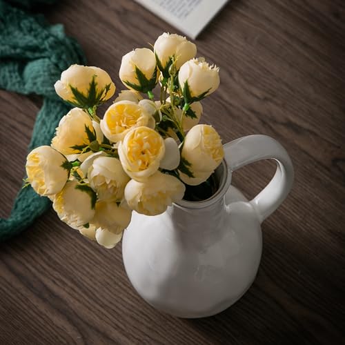 Tanvecle White Ceramic Vase with Big Handles, Modern Farmhouse Decor, Rustic Pottery for Flowers, Decorative Terracotta Centerpiece for Dining Table