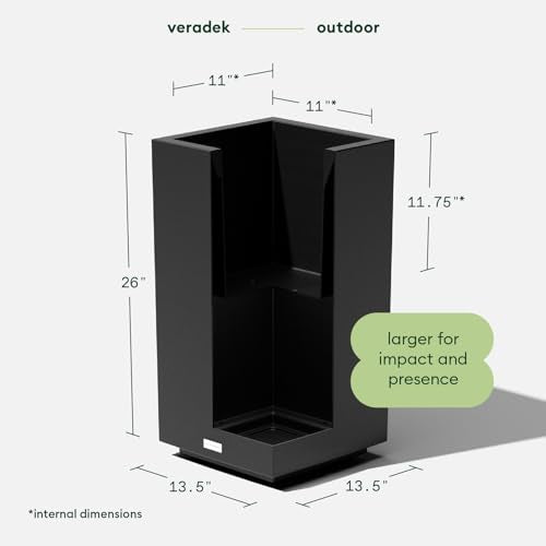 Veradek Block Series Pedestal Planter - Tall Planter for Indoor or Outdoor Front Porch | All-Weather Use with Removable Insert Bucket | Modern Décor for Flowers, Tall Trees, Faux Plants - color: Black, size: 26"H x 13.5"W - 2 Pack