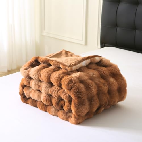 MERRYLIFE Luxury Plush Tie Dye Brown Faux Fur Throw Blanket for Bed 50" 60" - color: Tie Dye Brown, size: 50"*60"