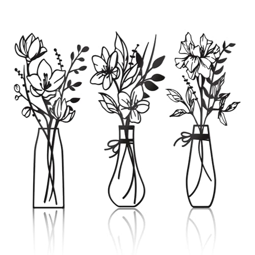 Zzbakress 3 Pieces Metal Flowers Wall Art for Bathroom (Black) - color: Black