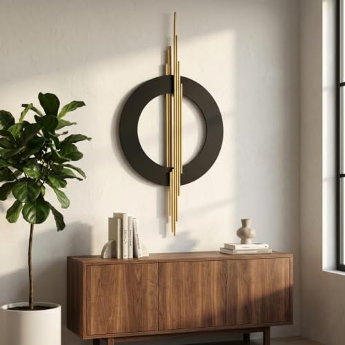 ARTEPERA 3D Metal Wall Art Black Gold Geometric Sculpture Decor 39x19