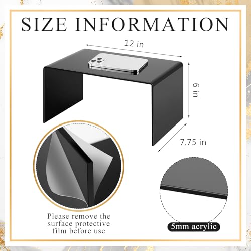 RattanView 2 Pcs 12 Inch Large Acrylic Shelf Riser, 5mm Thick, Black - color: Black, size: 12 Inch, 5 mm