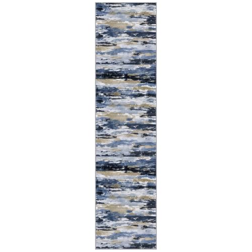 Abstract Washable 2x8 Runner Rug Non Slip Runners for Hallway - color: Navy / Blue / Taupe, size: 2' x 8' (Runner)