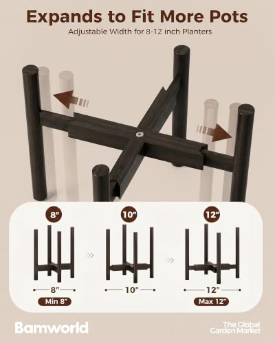 Bamworld 16.9in Adjustable Plant Stand Indoor Bamboo Plant Stand Tea Brown - color: Tea Brown, size: 16.9in