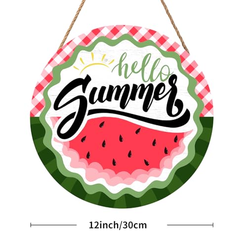 Hello Summer Watermelon Door Sign Front Door Decor Summer Watermelon Door Hanger Sign Plaque Seasonal Farmhouse Wooden Wreath Indoor Wall Hanging Decoration for Indoor Outdoor Outside Porch 12 Inch - color: Hello Summer -Watermelon