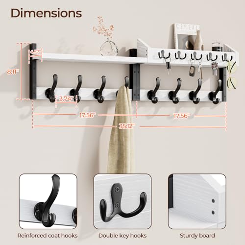 Evermagin 35" Coat Rack Wall Mount with Shelf for Entryway, White - color: White, size: 35 inch