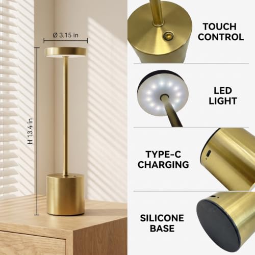 Cordless Table Lamp Set of 2, Gold Rechargeable Table Light - color: 2 Pcs Gold
