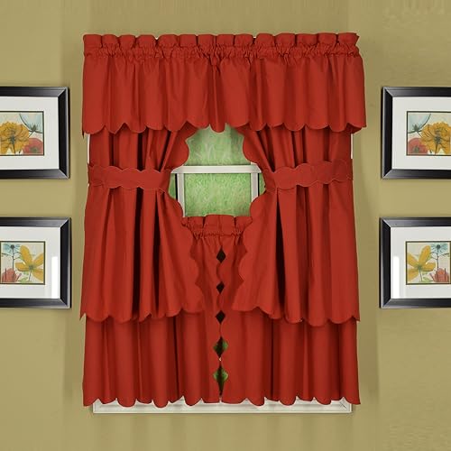 Today's Curtain, Orleans Scallop Curtain, Brick Red 30" Tier Pair and Tieback, 60" W x 30" L, Brick Red - color: Brick Red, size: 60"W x 30"L (Pack of 1)