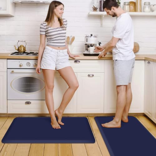 HappyTrends 2 PCS Kitchen Mat Cushioned Anti-Fatigue Floor Mat - color: Navy, size: 17.3"x28"+17.3"x28"